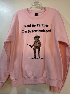Gildan Pink Overstimulated Frog Cowboy Sweatshirt Adult Unisex Sz M
